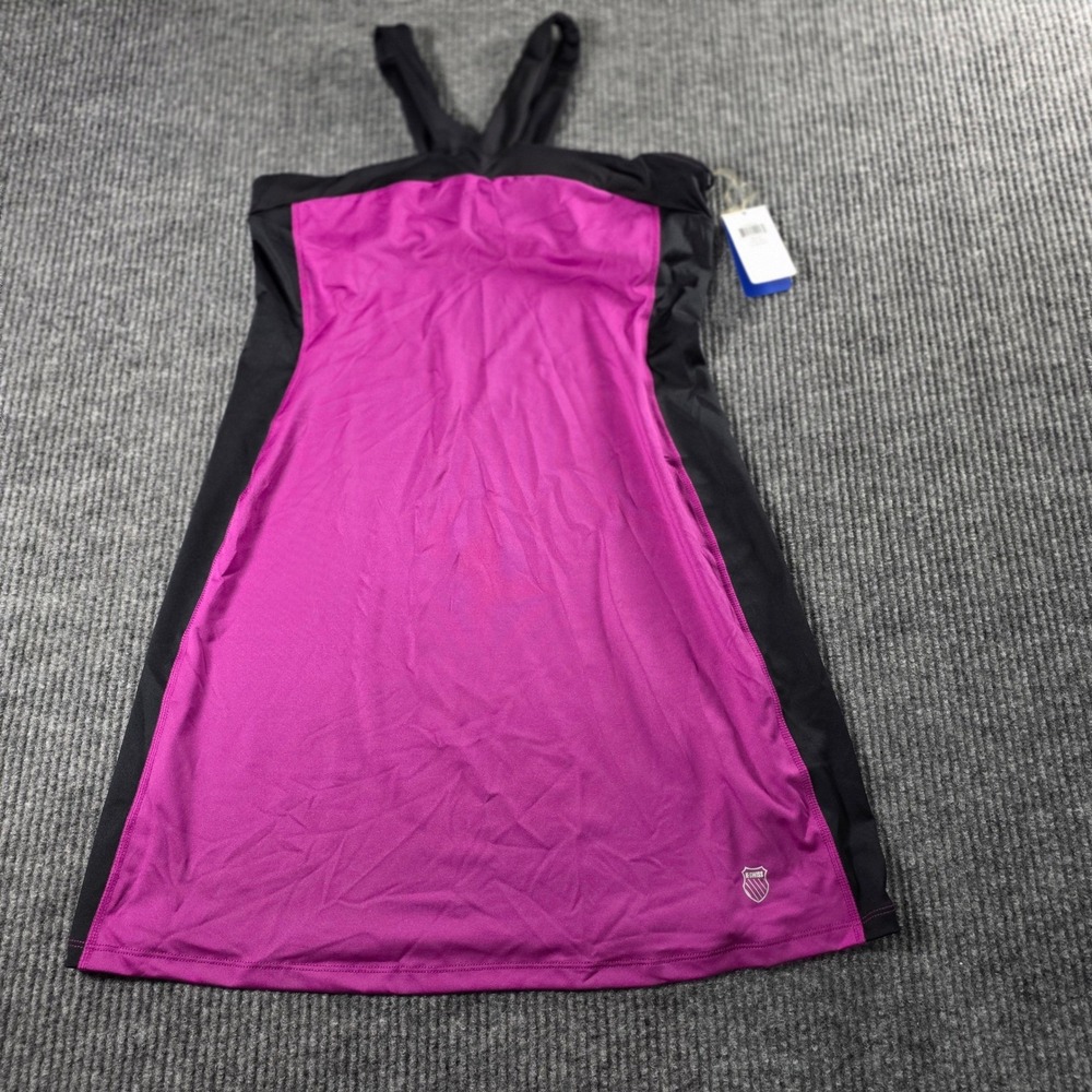 K-Swiss Womens Magenta Pink Black Halter Neck Tennis Dress with Shelf Bra Large